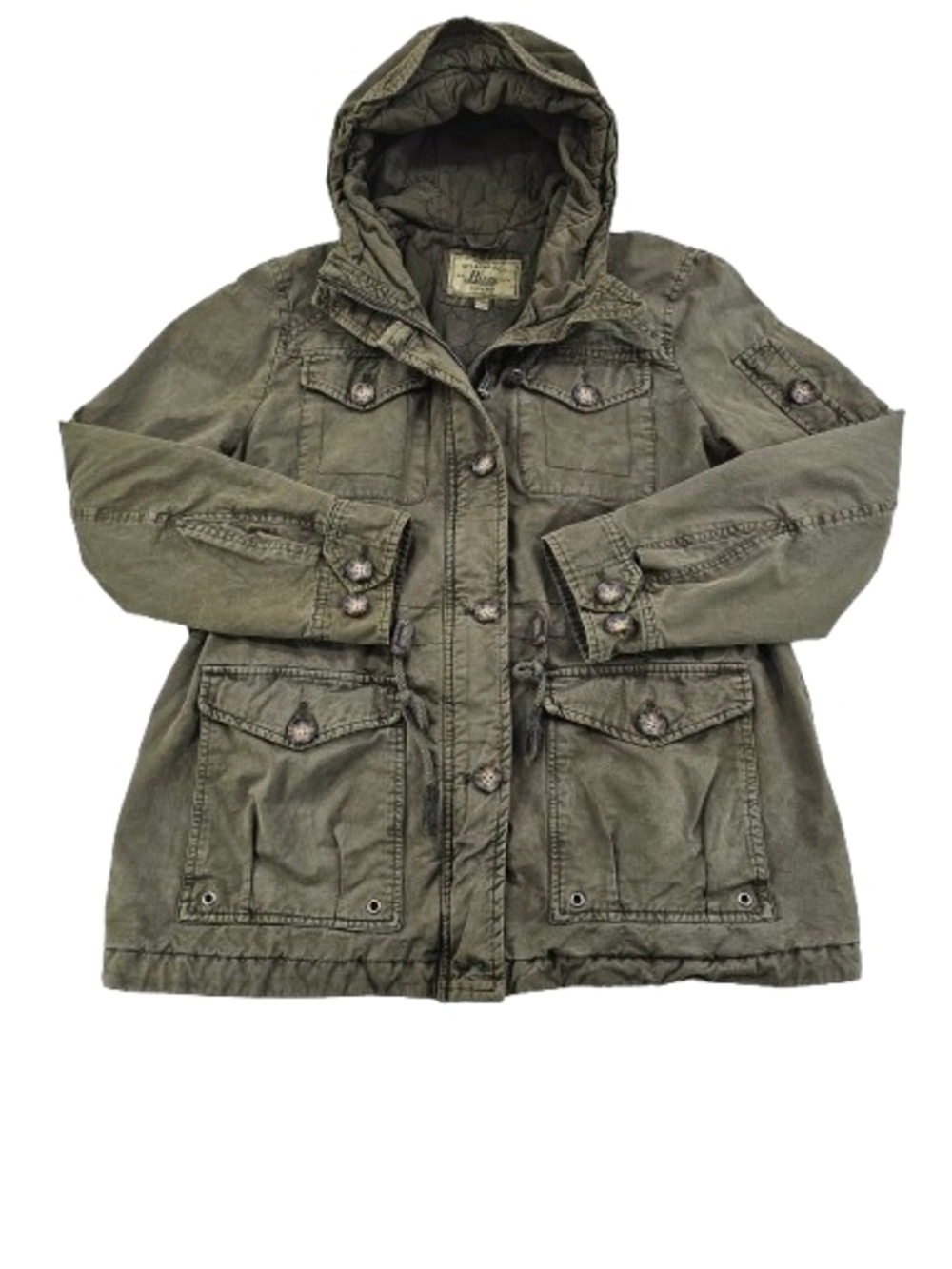 G.H. Bass & Co Hooded Military Full Zip Quilted Liner Womens L Olive Green Army